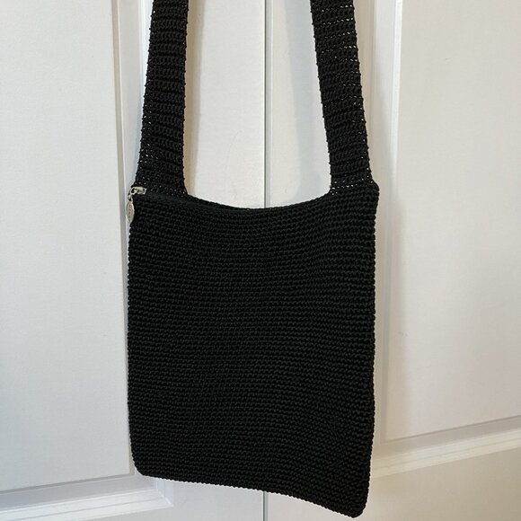 Y2K Old Navy Black Crossbody Bag Woven Macrame Cotton Hippie 2000 Boho - Picture 1 of 12